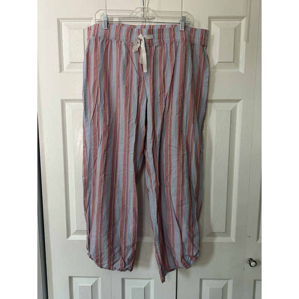 GapBody Women's Poplin PJ Pants Size XL Blue Stripe Print 100% Cotton